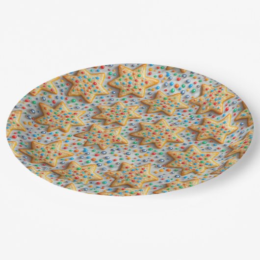Assiettes En Carton Christmas Star Sugar Cookies With Sprinkles (Angle)