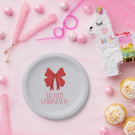 Assiettes En Carton Christmas Tableware Pastel Plate | Red Bow Accent (Fête)
