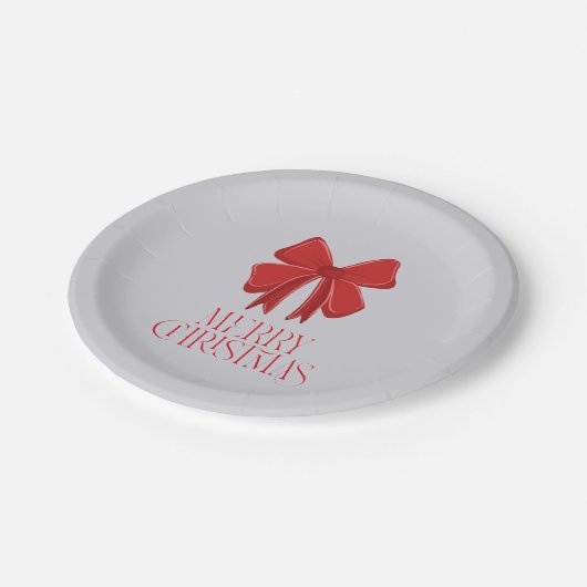 Assiettes En Carton Christmas Tableware Pastel Plate | Red Bow Accent (Angle)