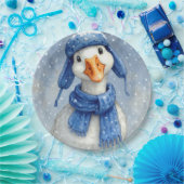 Assiettes En Carton Christmas White Winter Goose With Blue Scarf (Fête)