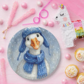 Assiettes En Carton Christmas White Winter Goose With Blue Scarf (Fête)