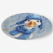 Assiettes En Carton Christmas White Winter Goose With Blue Scarf (Angle)