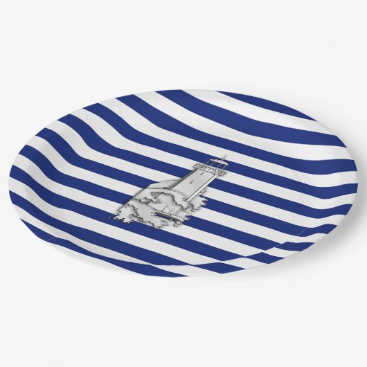 Assiettes En Carton Chrome comme phare sur les rayures nautiques (Angle)