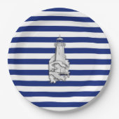 Assiettes En Carton Chrome comme phare sur les rayures nautiques (Devant)