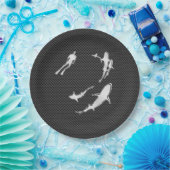 Assiettes En Carton Chrome comme Plongeur avec requins sur fibre de ca (Fête)