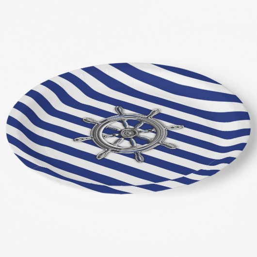 Assiettes En Carton Chrome Comme Roue sur les rayures nautiques (Angle)