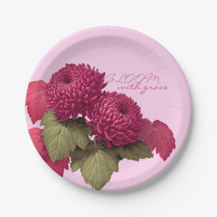 Assiettes En Carton Chrysanthème Botanique Magenta Vintage