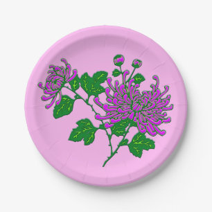 Assiettes En Carton Chrysanthème chinois - lavande et orchidée