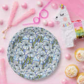 Assiettes En Carton Chrysanthèmes - Blanc, Bleu, Vert (Fête)