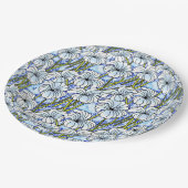 Assiettes En Carton Chrysanthèmes - Blanc, Bleu, Vert (Angle)