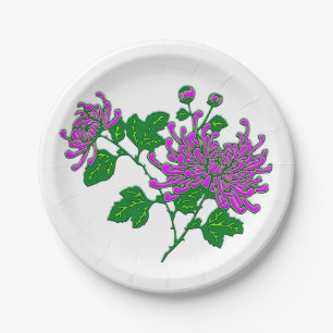 Assiettes En Carton chrysanthèmes chinois - lavande