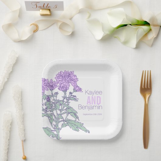 Assiettes En Carton Chrysanthemum fleurs violettes mariage (Mariage)