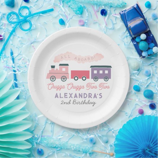 Assiettes En Carton Chugga Chugga Deux Train Rose Girl 2e Anniversaire (Fête)
