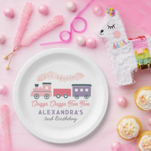 Assiettes En Carton Chugga Chugga Deux Train Rose Girl 2e Anniversaire