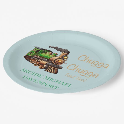 Assiettes En Carton Chugga Chugga Deux Train Vert Fête d'Anniversaire (Angle)