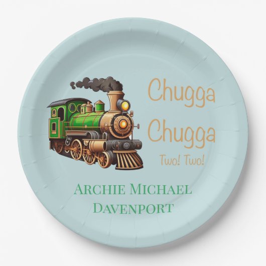 Assiettes En Carton Chugga Chugga Deux Train Vert Fête d'Anniversaire (Devant)