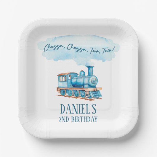 Assiettes En Carton Chugga Deux Choo Choo Train 2e fête d'anniversaire (Recto)