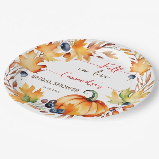 Assiettes En Carton Chute amoureuse citrouille feuille wreath nuptiale (Angle)