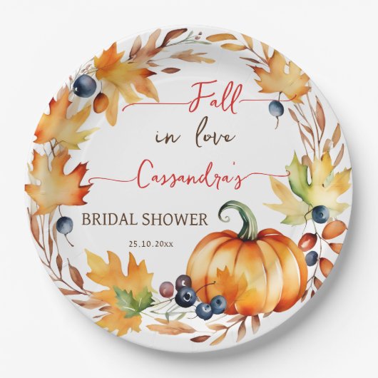 Assiettes En Carton Chute amoureuse citrouille feuille wreath nuptiale (Devant)