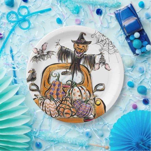 Assiettes En Carton Chute Citrouille Patuck avec chauve-souris épouvan (Fête)