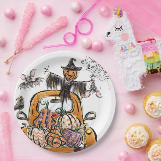 Assiettes En Carton Chute Citrouille Patuck avec chauve-souris épouvan (Fête)