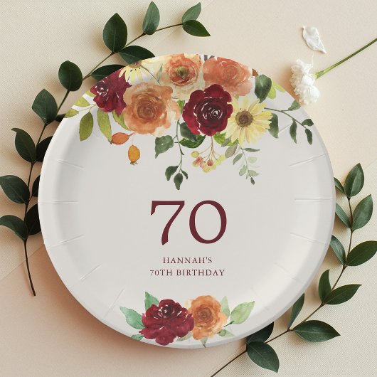 Assiettes En Carton Chute élégante | Automne Floral 70e anniversaire