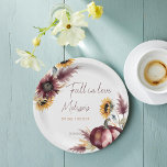 Assiettes En Carton Chute en amour boho citrouille tournesol douche nu<br><div class="desc">Chute d'amour boho terthy burgundy citrouille tournesols pampas herbe douche nuptiale monogramme imprimé personnalisé plaques modèle tournesol personnalisées nuptiale décoration de la table de douche</div>