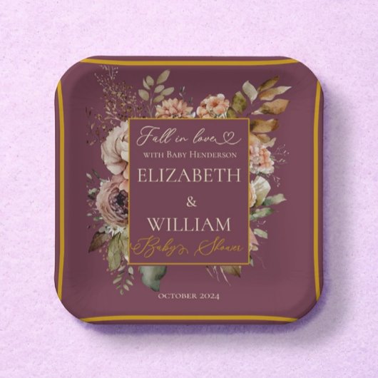 Assiettes En Carton Chute En Amour Burgundy Automne Floral