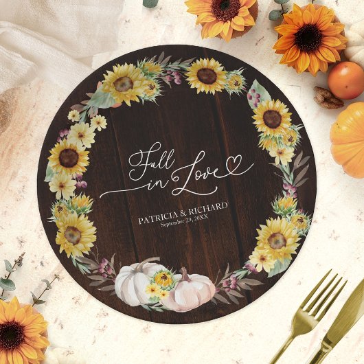 Assiettes En Carton Chute en amour Citrouille de tournesol Mariage