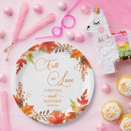 Assiettes En Carton Chute en amour Elegant Boho Floral Mariage (Fête)