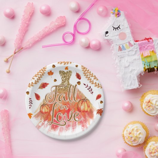 Assiettes En Carton Chute en Amour Fête des mariées Robe & Feuilles d' (Fête)