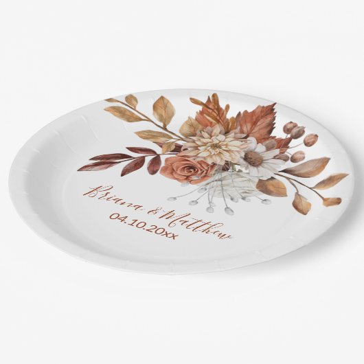 Assiettes En Carton Chute Floral Bouquet Mariage blanc (Angle)