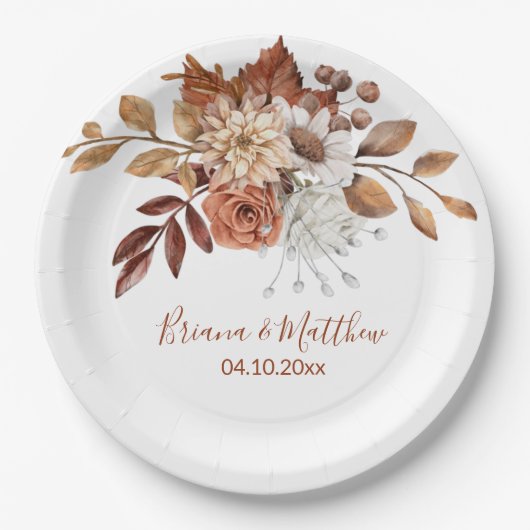 Assiettes En Carton Chute Floral Bouquet Mariage blanc (Devant)