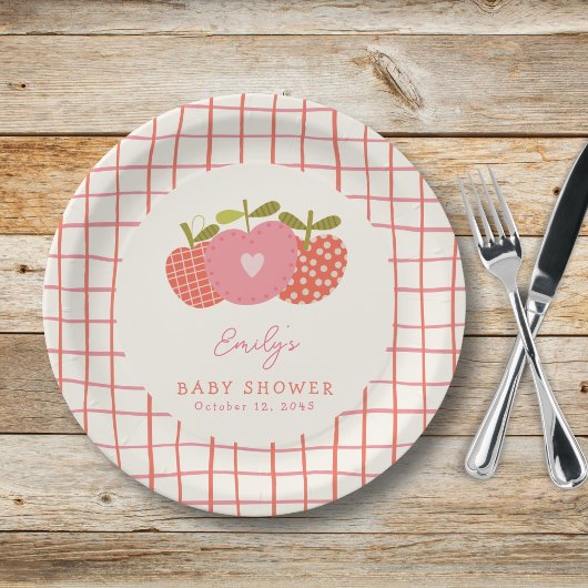Assiettes En Carton Chute Pomme thème Baby shower Whimsical rose rouge