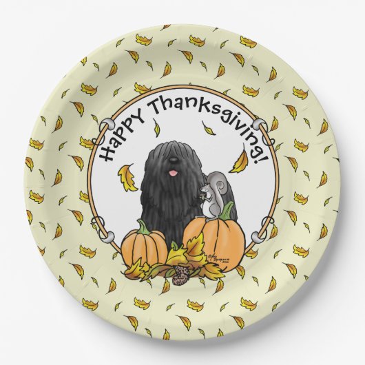 Assiettes En Carton Chute Puli Chien (noir) Citrouille Feuille mignon (Devant)