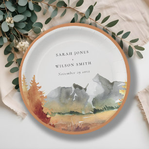 Assiettes En Carton Chute Rouille Orange Mountain Trees Mariage de feu