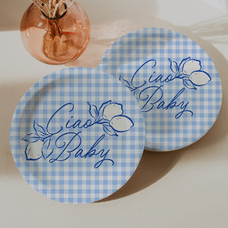 Assiettes En Carton Ciao Baby Amalfi Citron Bleu Gingham Baby Shower