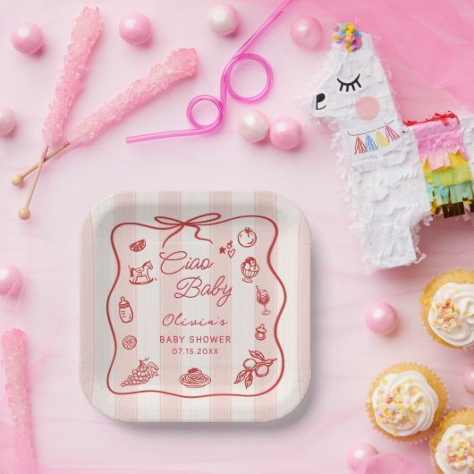 Assiettes En Carton Ciao Baby Italien Citron Baby shower Plaques de pa (Fête)