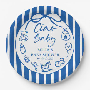Assiettes En Carton Ciao Bambino Baby Shower Illustré Italien Bleu