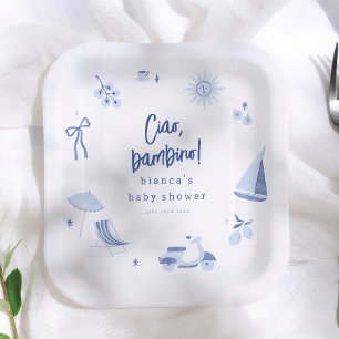 Assiettes En Carton Ciao Bambino Garçon d'été Bleu Baby Shower