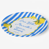 Assiettes En Carton Ciao bella bleu rayures citrons nuptiale (Angle)