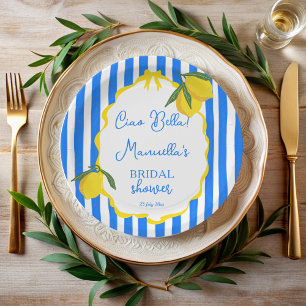 Assiettes En Carton Ciao bella bleu rayures citrons nuptiale