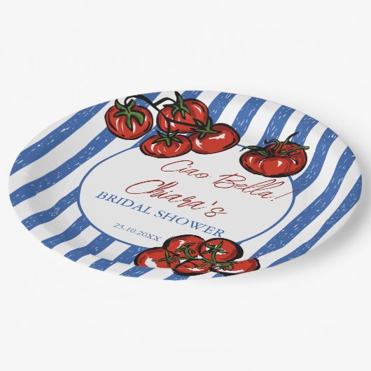 Assiettes En Carton Ciao bella tomato stripes Italian bridal shower (Angle)