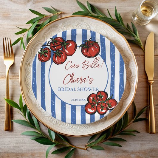 Assiettes En Carton Ciao bella tomato stripes Italian bridal shower