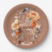 Assiettes En Carton Cidre épicé Orange Gold Blue Birdcage (Devant)