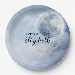 Assiettes En Carton Ciel Bleu Magnifique avec des Cygnes Volants Anniv