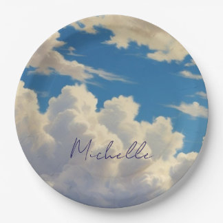 Assiettes En Carton Ciel Bleu Nuages Plain Moderne Propre Calligraphie
