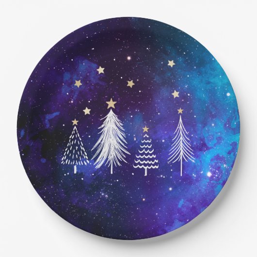 Assiettes En Carton Ciel de Noël, Bleu, Blanc, Étoiles, Fête (Devant)