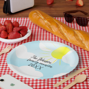 Assiettes En Carton Ciel d'été bleu soleil avec nuages Réunion en fami