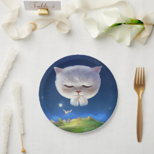 Assiettes En Carton Ciel nocturne avec chat